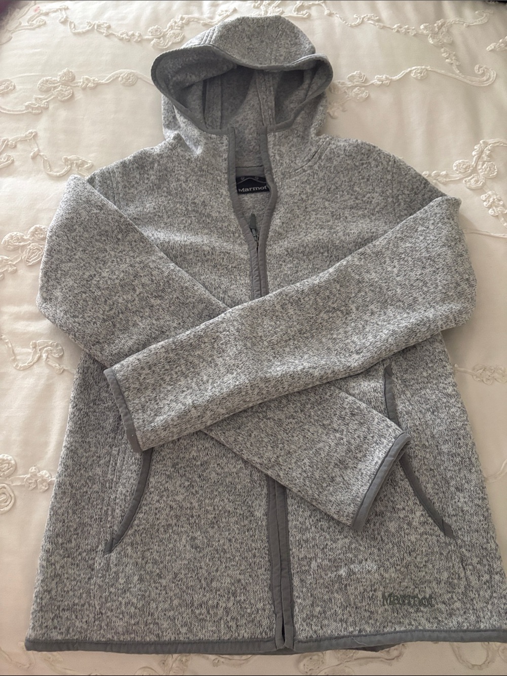 Marmot Women's Light Heather Gray Hooded Fleece Bomber Jacket